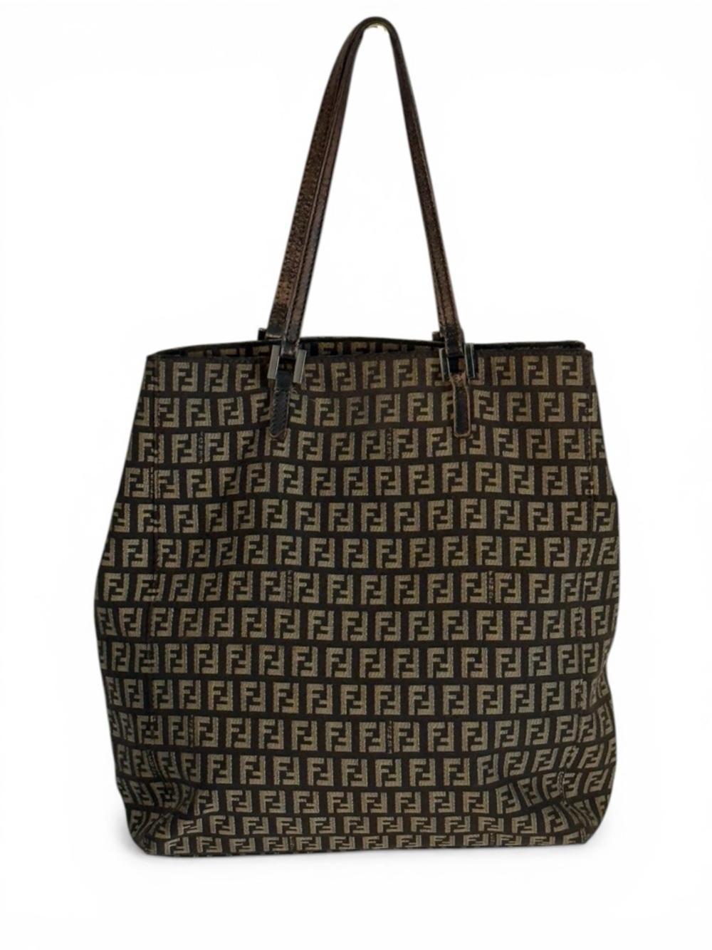 Fendi Zucca Tote Bag Brown FF Monogram Canvas Shoulder Bag Vintage